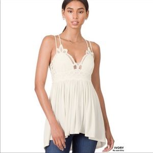 Crochet Lace Cami High Low Tunic Top (L)